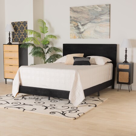 Baxton Studio Abberton Modern and Contemporary Black Velvet and Gold Metal Queen Size Panel Bed 220-12851-ZORO